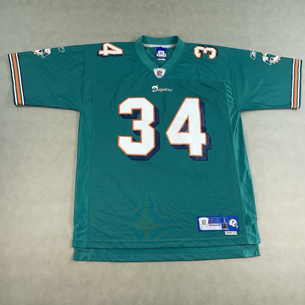 VTG Reebok Miami Dolphins Ricky Williams Sewn Stitched Jersey Large Length +2